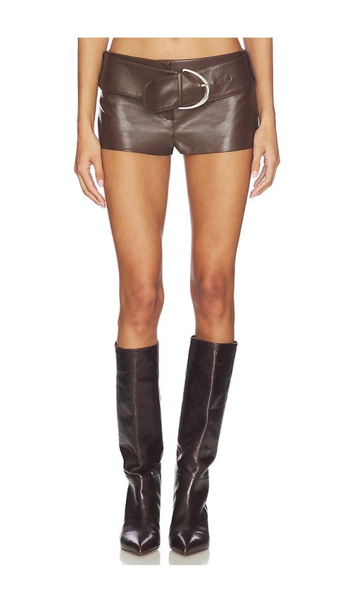LAMARQUE x REVOLVE Halima Faux Leather Belted Hot Short in Chocolate. - S also in XS, M