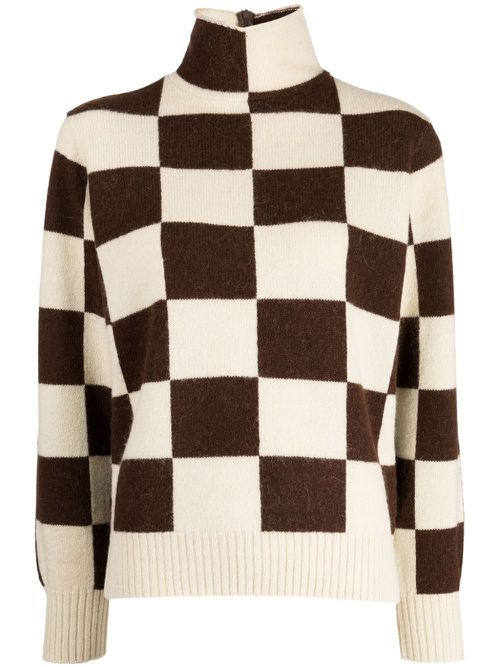 High-neck intarsia-knit jumper - Neutrals