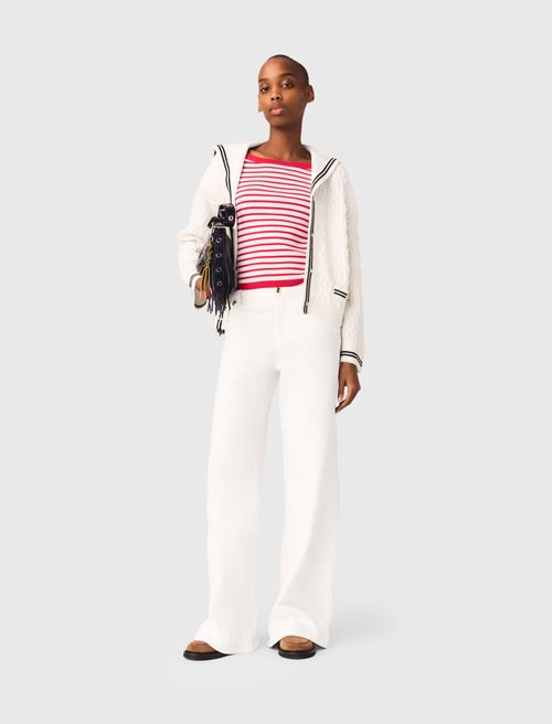 Woman's wool Cable-knit boat neck cardigan for Spring/Summer