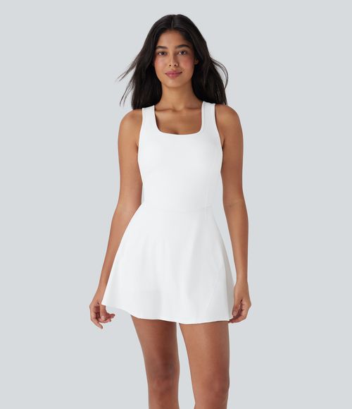 SoftlyZero™ Airy U Neck 2-in-1 Pocket Mini Cool Touch Dance Active Dress-Easy Peezy Workout Dress - White