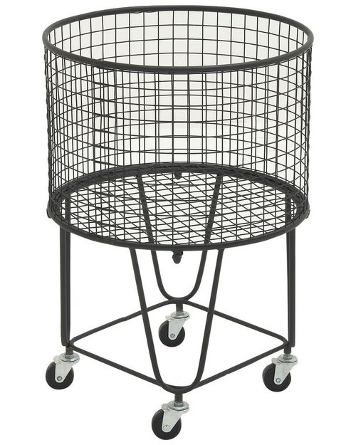 CosmoLiving by Cosmopolitan Black Metal Deep Set Metal Mesh Laundry Basket Storage Cart With Wheels