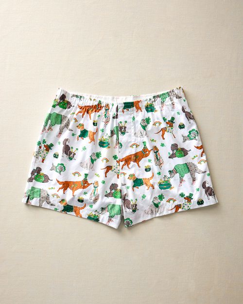 Organic Cotton Boxers in Lucky Paws | Men's S | White St. Patrick's Day | Sleepwear
