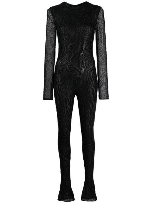 Rhinestone-embellished long-sleeve jumpsuit