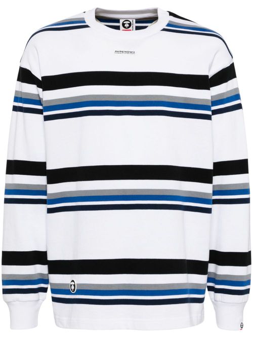Horizontal-stripes long-sleeves T-shirt - White