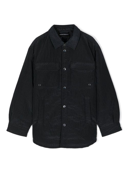 Panelled seersucker shirt jacket - Black