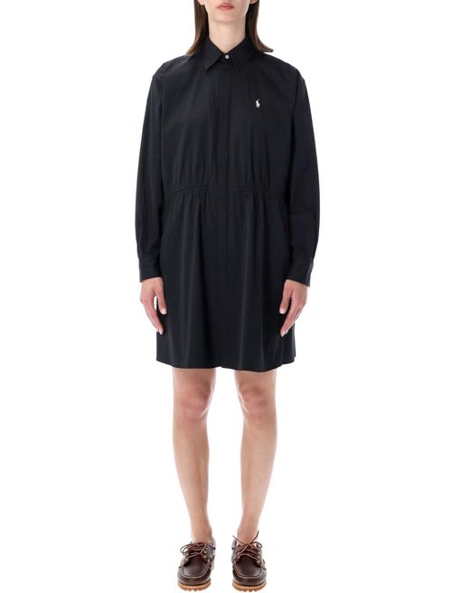 Black Logo Shirt Collar Mini Dress