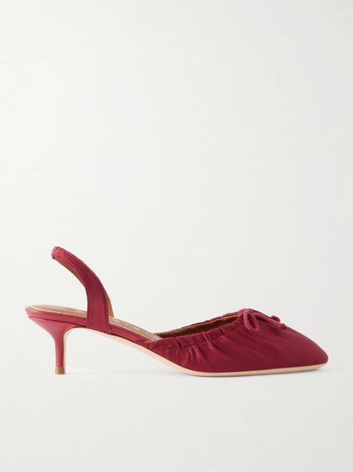 Alba Gathered Satin Slingback Pumps - Burgundy