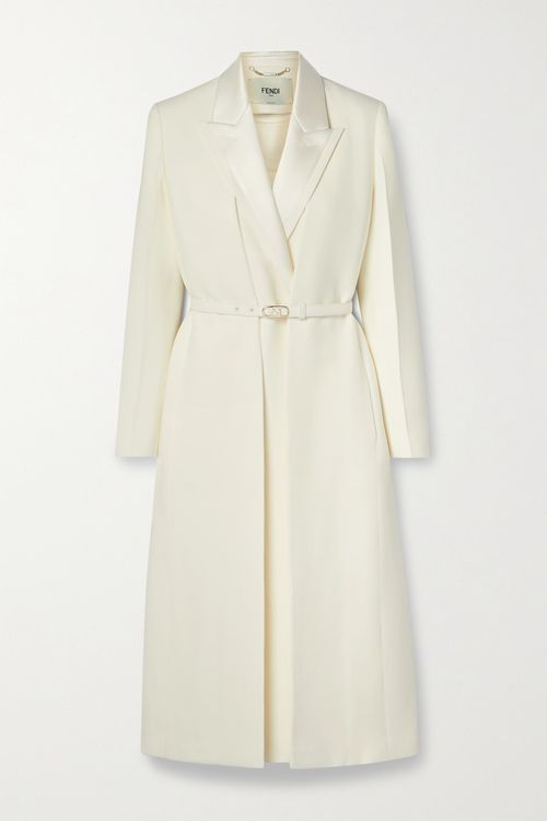 Belted Satin-trimmed Wool And Silk-blend Crepe Coat - Ivory - IT42