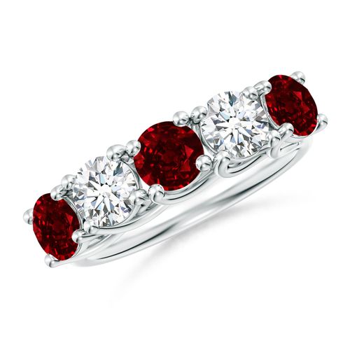 Angara 1.8 Carats Half Eternity Five Stone Ruby and Diamond Wedding Band in Silver