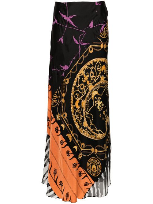 Regenerated Scarves mix-print midi skirt - Black
