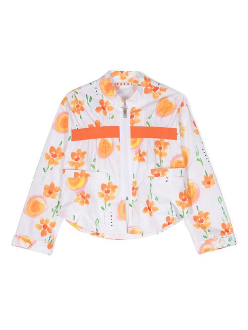 Floral-print cotton shirt jacket - White
