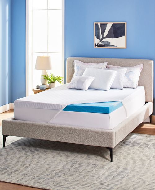 Soothing Cool 3-Inch Gel Memory Foam Mattress Topper, Queen - Blue