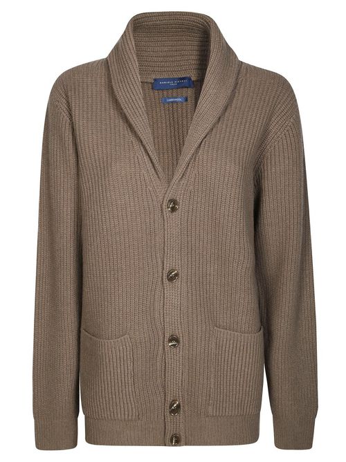 Textured Knit Cardigan With Shawl Collar And Button-Down Front
