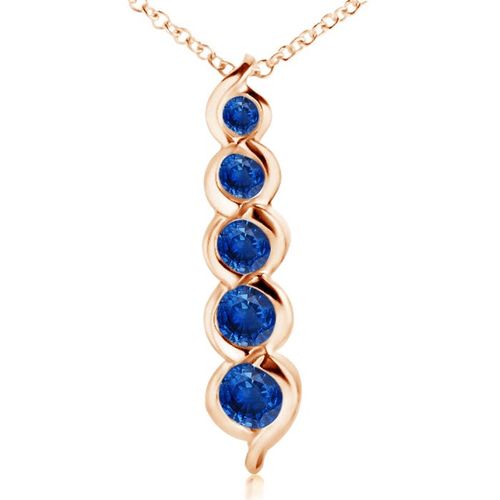 Angara 0.66 Carat Five Stone Round Blue Sapphire Journey Pendant in 14K Rose Gold