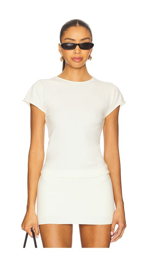 Frankies Bikinis Baylee Cloud Knit Tee in Soft Vanilla in Ivory. -  XS also in