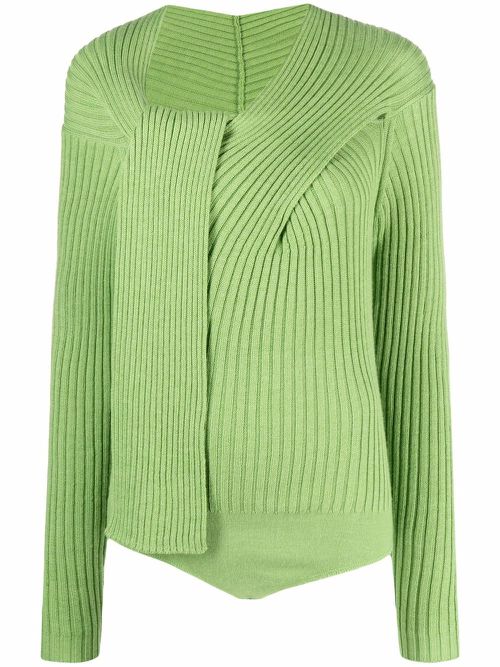 Ribbed-knit knot-detail top - Green