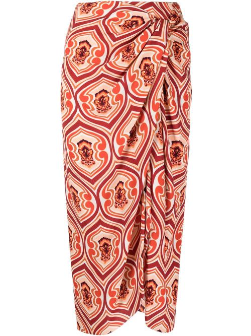 Graphic-print sarong skirt - Orange