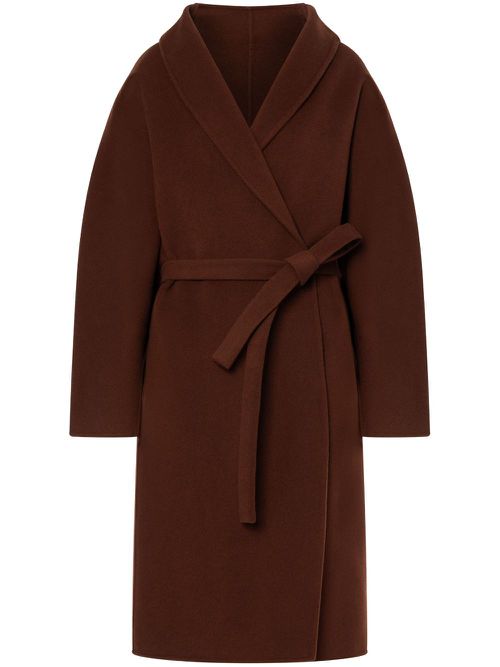 Shawl-lapels belted midi coat - Brown