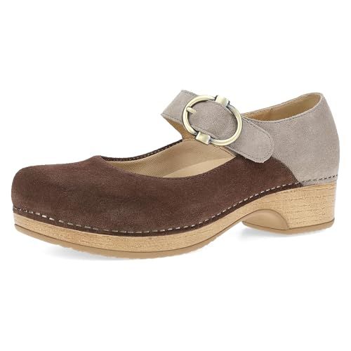 Dansko Bonny Mary Jane Clog for Women — Leather and Suede Comfort Shoe with Adjustable Hook-and-Loop Strap