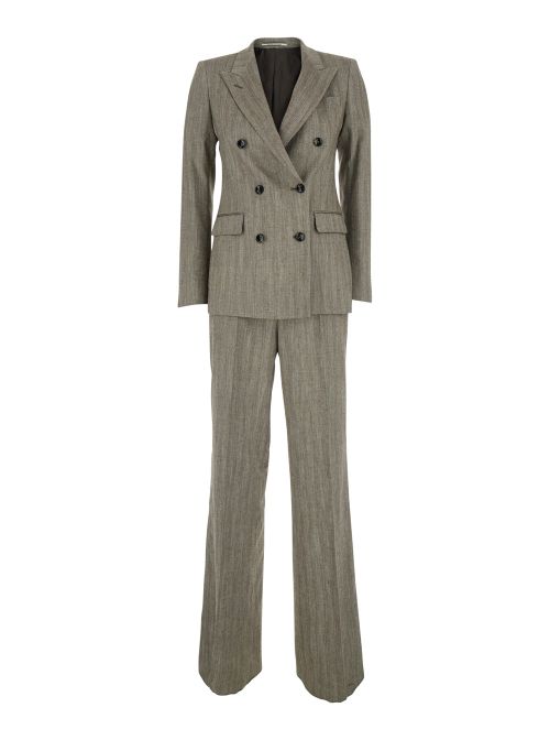 Double-Breasted Tailored Pant Suit — Gray
