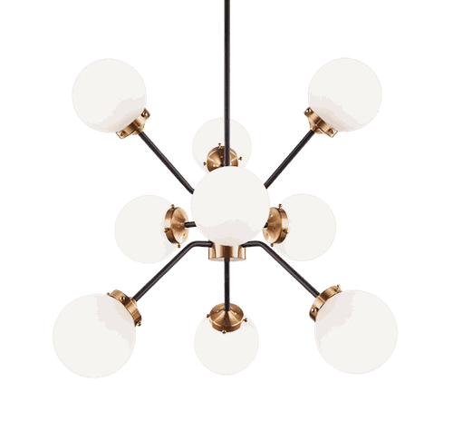 Aged Gold Brass Nine Light Chandelier from the Maru Collection