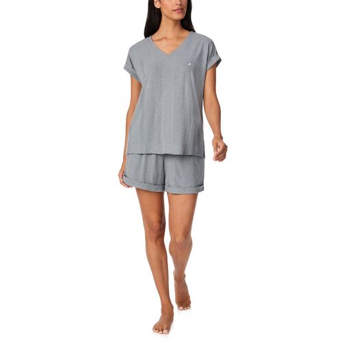 2-Piece Short Sleeve Top and Pant PJ Set:- Grey
