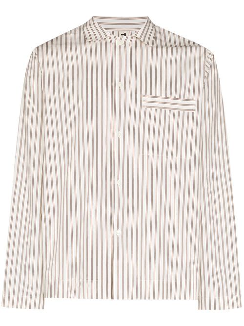 Striped organic cotton pajama shirt - White