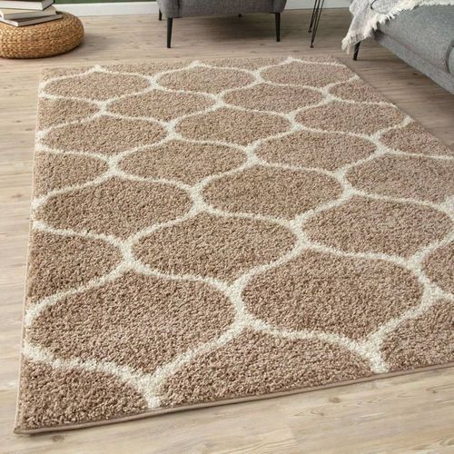 THE RUGS Unisex Moroccan Soft High Pile Shaggy Trellis Rugs & Runners Living Room in Beige | : x 150c