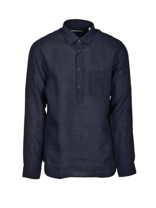 Black Linen Button-Down Shirt