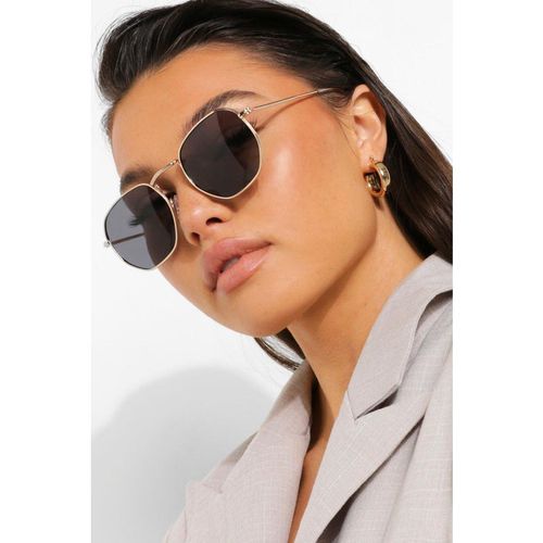 Womens Rounded Metal Frame Sunglasses - Black - One Size, Black