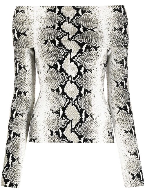 Snakeskin-print off-shoulder top - White