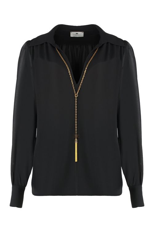 Georgette Shirt with Removable Logo Necklace