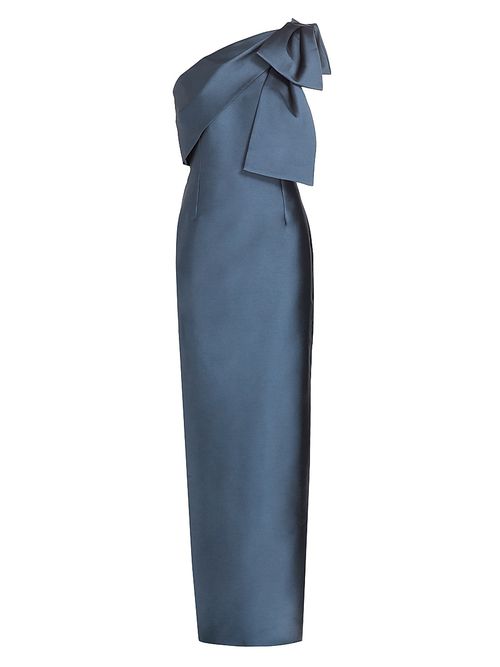 Women's Bonnie Satin One-Shoulder Gown - Steel Blue