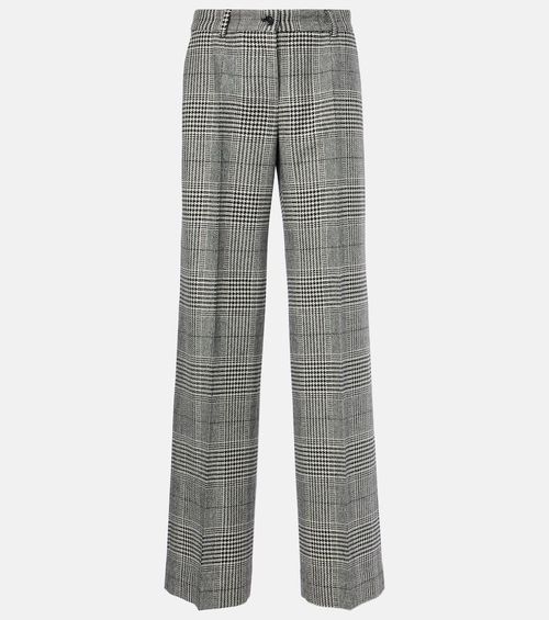 Prince of Wales check wool and cashmere flared pants