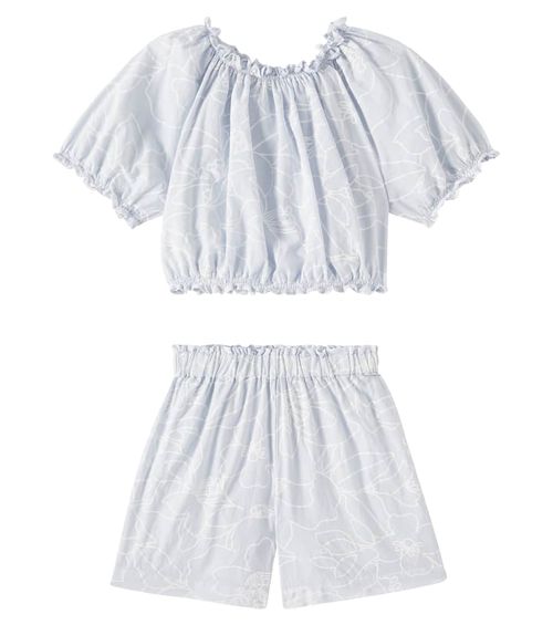 Printed cotton top and shorts set