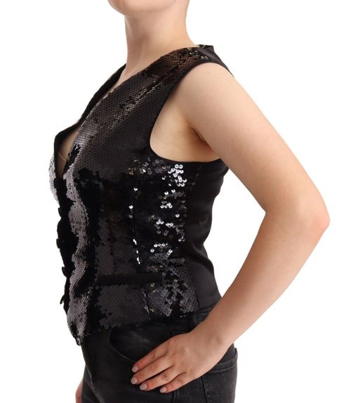 Sequin-Embellished Tank Top — Black
