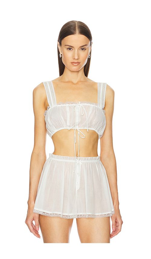 Helsa Voile Camisette Top in Ivory - White. L also in