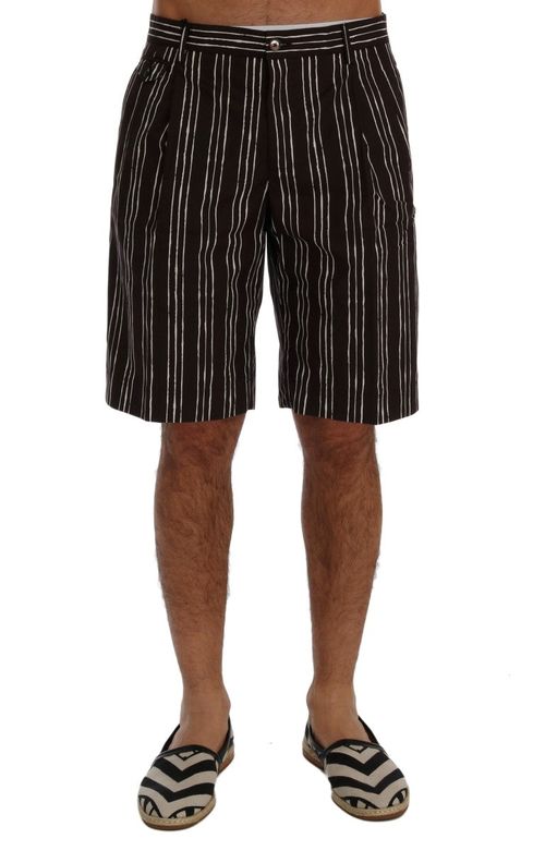 White Striped Cotton Shorts — Black