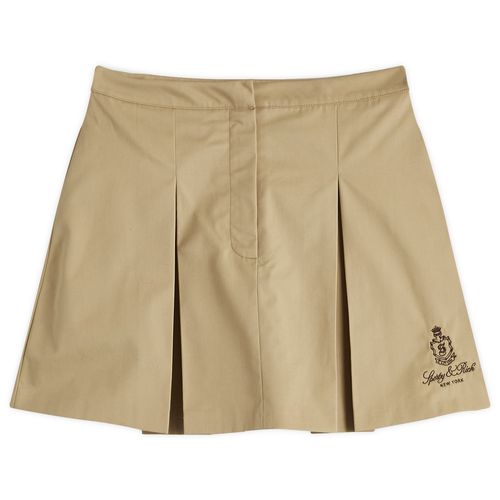 Women's Vendome Double Pleat Skirt in Beige Chocolate