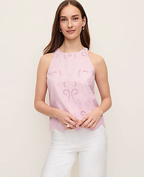 Ann Taylor Petite Eyelet Halter Tank Top