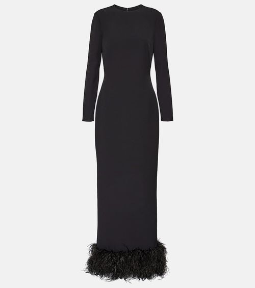Safiyaa Feather-trimmed crêpe gown