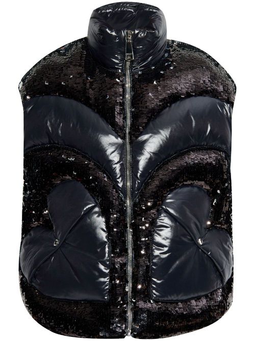 Sequin-embellished puffer gilet - Black