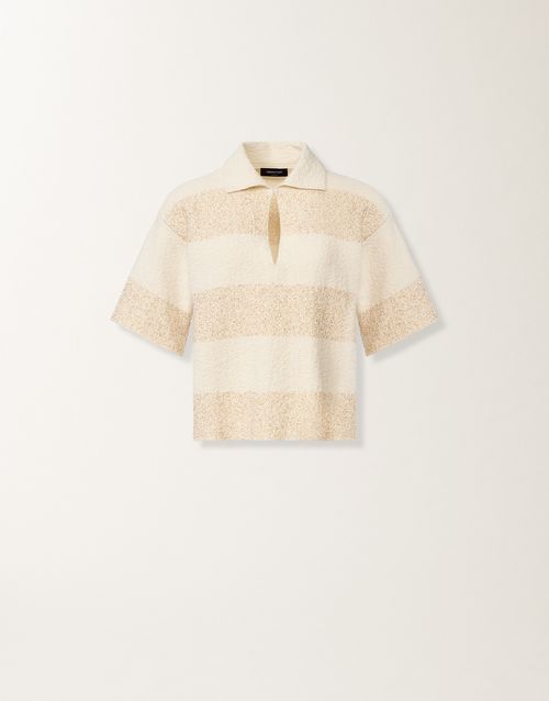 Boxy shirt in striped cotton tweed with sequins, butter