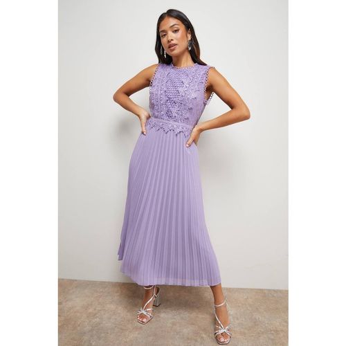 Oasis Women's Petite Lace Pleated Sleeveless Midi Dress in Mink