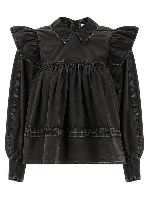 Black Washed Frill Shirt And Blouse Black