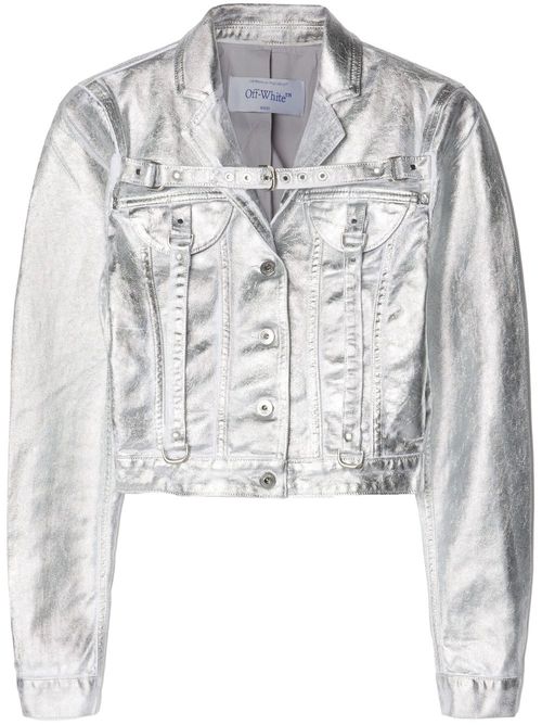 Laminated metallic cropped jacket - Silver