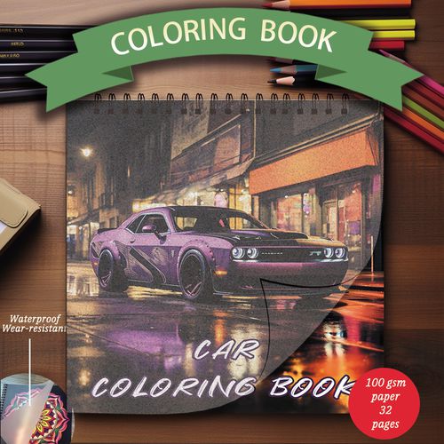 TEMU 32-page Car Coloring Book - 7.87x7.87 Inches, Waterproof Pages, Vibrant Illustrations - Ideal For Relaxation, Doodling, And Gifts, Holiday Party