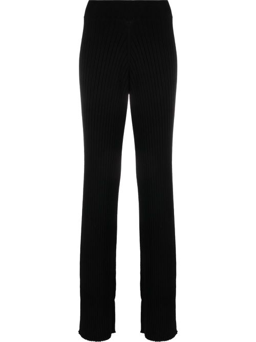 Ribbed-knit flared trousers - Black