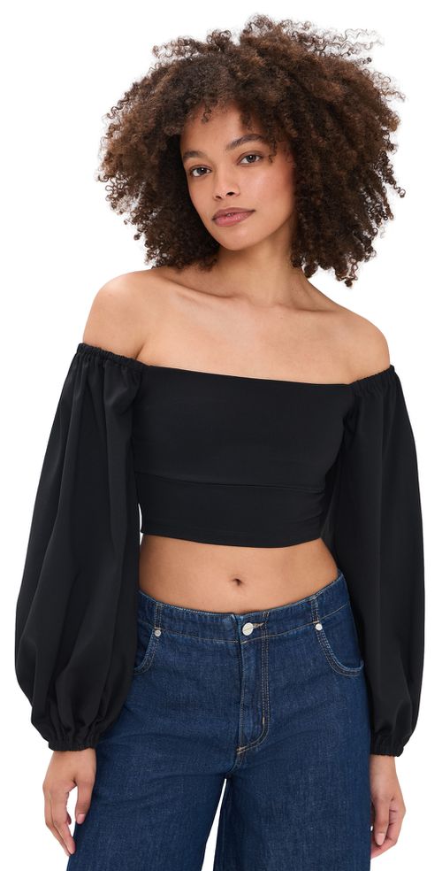 Off Shoulder Puff Top Black