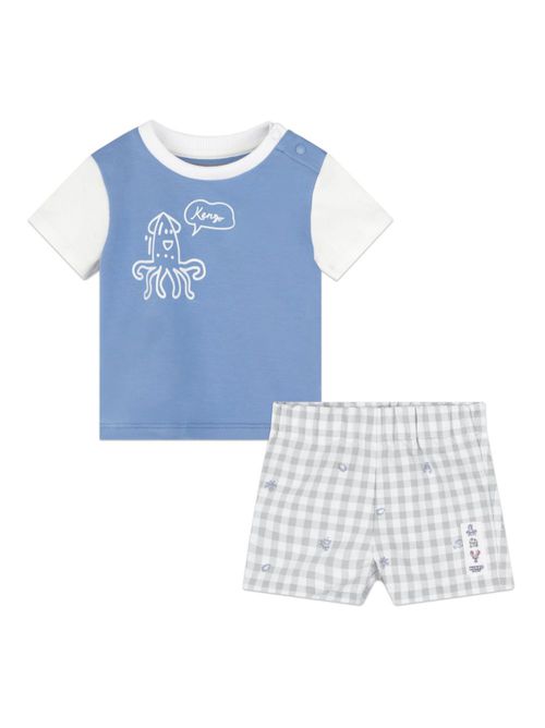 Graphic-print checked short set - Blue